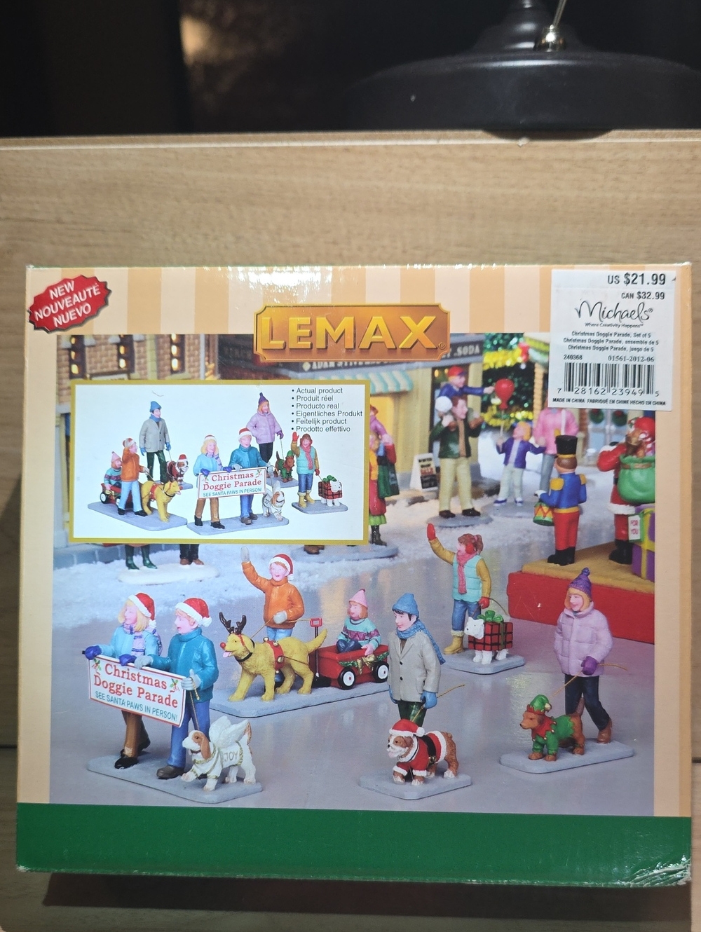 Lemax Christmas Doggie Parade Figurine Set — Red, Green, Blue, Pink, Yellow